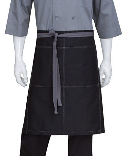 Chef Works AW034-B2R-0 Wide Half Bistro Apron with Contrast Ties, Black/Red