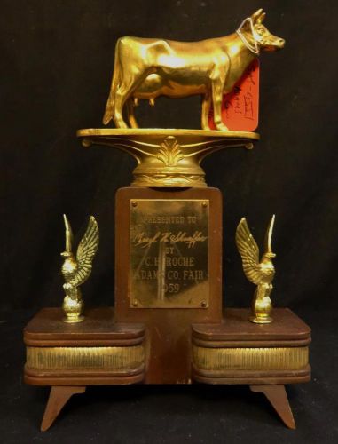 Vintage 1959 Adams county fair farming/ cow /full figural trophy!