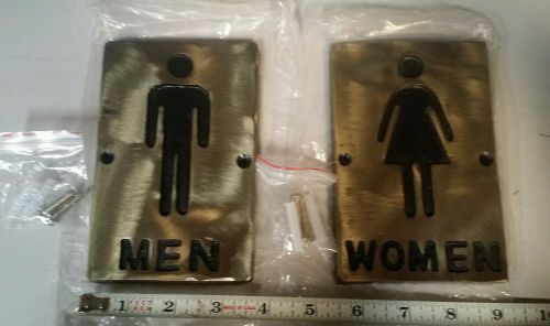 Women &amp; men restroom bronze signs ~ 465634 &amp; 465535 ~ measure: 4&#034; x 6&#034; for sale