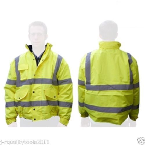 Hi-Vis Class 3 Safety Neon Jacket Reflective Coat Bomber Jacket Size:  Large
