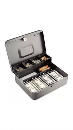 Mmf 2216194g2 tiered cash box with bill weights, 12 in, cam key lock, charcoal for sale