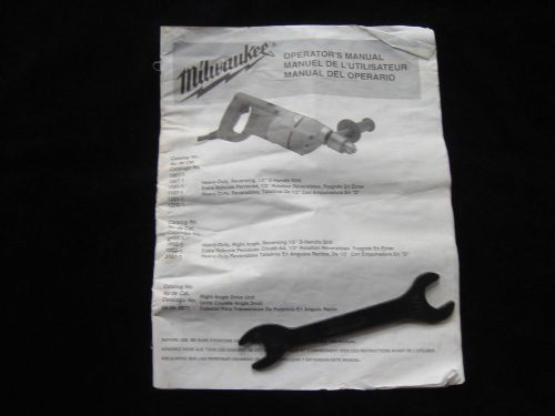 Milwaukee Angle Drill Manual 1001, 1101, 1201 and Wrench, used