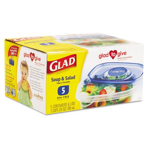 GladWare Soup and Salad Food Storage Containers, 24 oz., 5/Pk, 6 Pks/Ctn