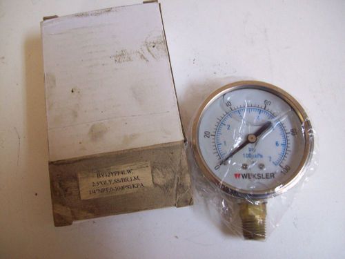 Weksler by12ypf4lw liquid gauge 2.5&#039;&#039; gly,ss/br,lm, 1/4&#039;&#039;npt 0-100psi/kpa - new for sale