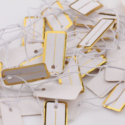 New 100pcs White Gold Paper Jewelry Label Price Tags With Elastic String 20x10mm
