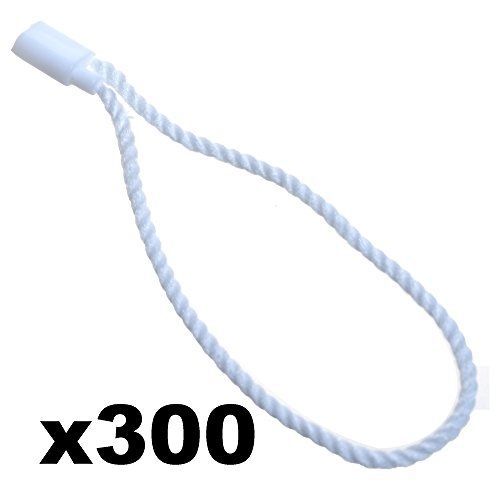 BCP 300-pieces 7&#034; White Hang Tag Nylon Rope String Snap Lock Pin Loop Tie