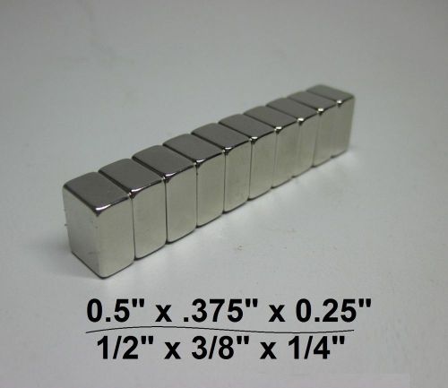 10 Huge N30 Neodymium Block Magnet. Super Strong Rare Earth 1/2&#034; X 3/8&#034; X 1/4&#034;