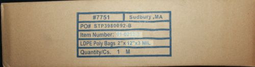 3-Mil Polyethylene Plastic Bags 2&#034; x 12&#034; 1,000 per Case Flat Open Top