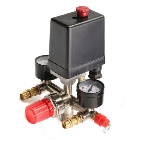 90-120PSI Air Compressor Pressure Switch Valve Regulator Gauge W/Quick Coupler