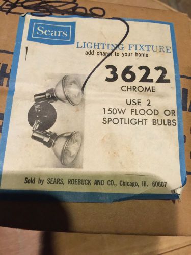 NEW VINTAGE UNOPENED SEARS CHROME LIGHTING FIXTURE FOR 2 FLOOD LIGHTS