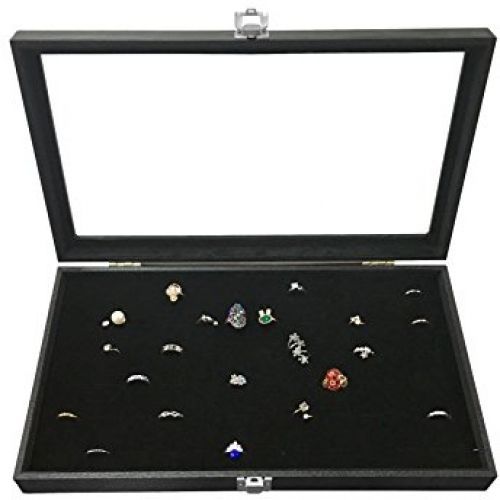 Sodynee® Glass Top Black Jewelry Display Case 72 Slot Ring Tray