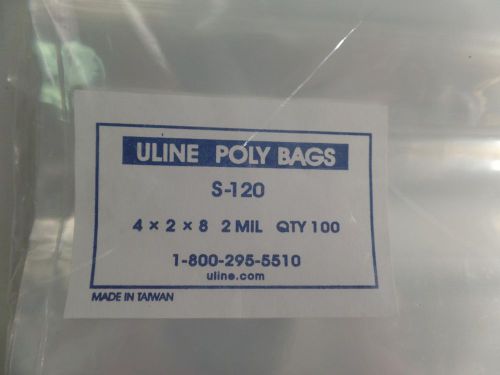 Uline S-120 4x2x8 2 Mil Gusseted Poly Bag Fitted Bottom Expandable Side NEW 100