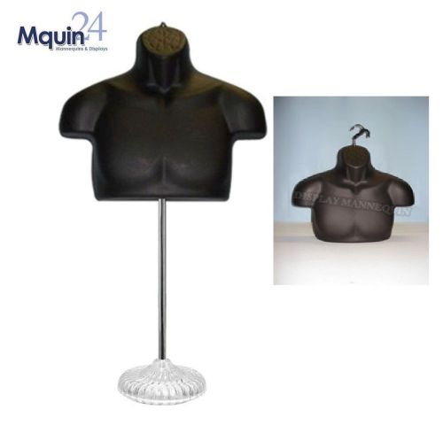 BLACK MALE TORSO MANNEQUIN FORM w/ACRYLIC METAL BASE +HANGING HOOK