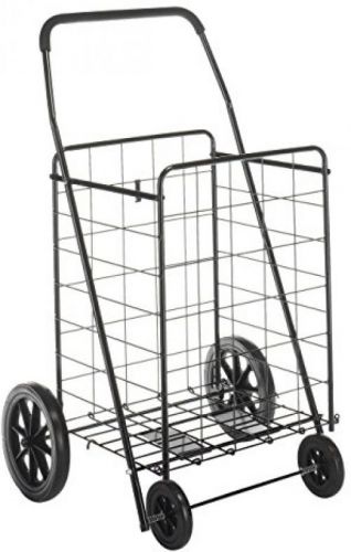 Black Shopping Cart Trolley Folding Laundry Basket Heavy Wheels Rolling Utility