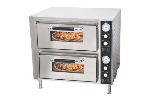 Commercial kitchen countertop double deck pizza oven with ceramic pizza deck for sale