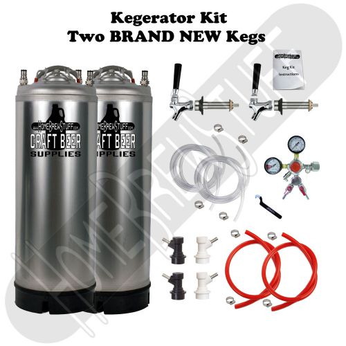 2 Ball Lock Kegs Homebrew Draft Beer Taps Kegerator Conversion Kit &amp; Y-Regulator