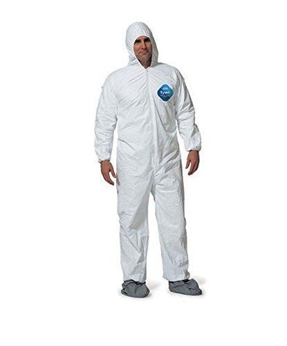 Dupont ty122s disposable elastic wrist, bootie &amp; hood white tyvek coverall suit for sale