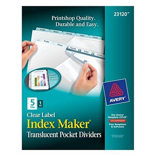 Avery Index Maker Clear Pocket Clear Label Plastic Dividers, 5-Tab Set (23120)