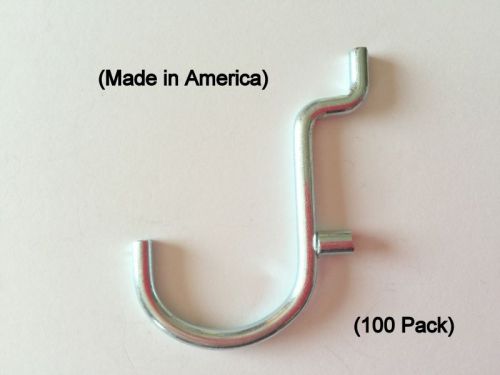 (100 PACK) JUMBO J,1 inch All Metal Peg Hooks  For 1/8 &amp; 1/4 Inch Pegboard (USA)