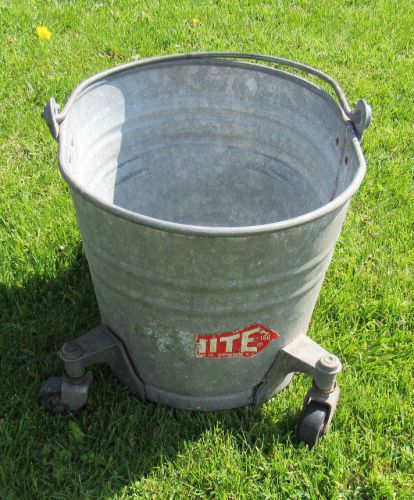 Vintage white galvanized mop bucket primitive/industrial/country/planter/bin for sale