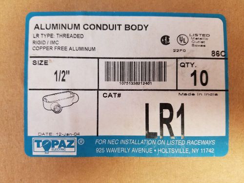 Topaz LR1 - 1/2&#034; Conduit Bodies - Rigid LR Type - Aluminum (10 per box)