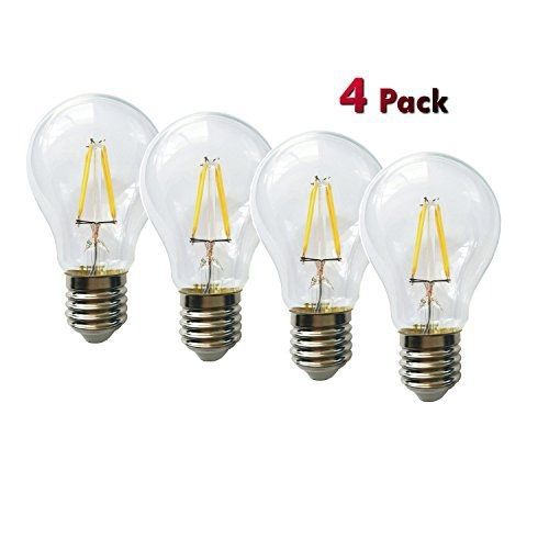 AMLEDTEK A-BF400-4 LED Filament Bulb A19 4W 4 Bulbs to Replace 40W Incandescent