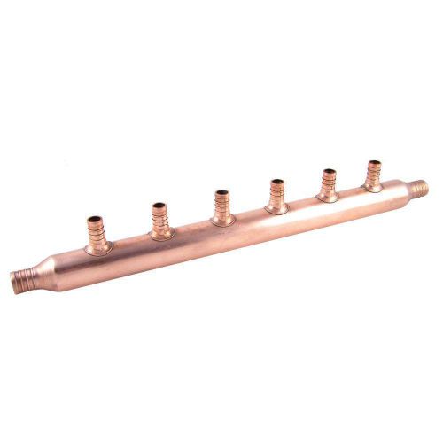 6 port 1/2&#034; pex plumbing manifold (copper) w/ 3/4&#034; inlet and outlet - 1&#034; trunk for sale