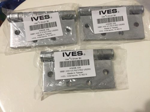Lot of 3 ives 5bb1 hw 4.5 652/us26d swing clear door mortise butt hinges 339. for sale