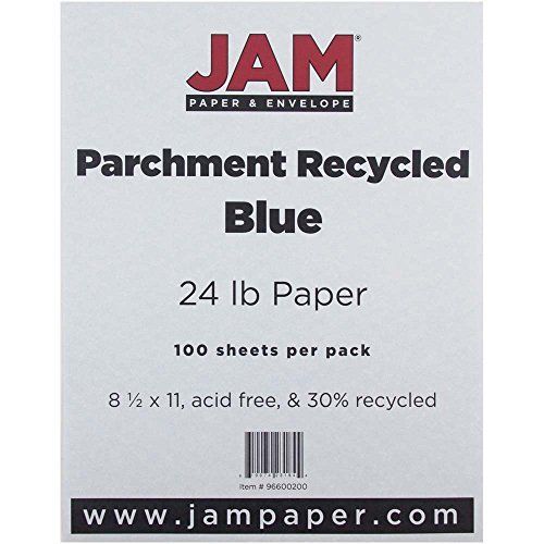 JAM Paper? 8 1/2 x 11 Paper - 24 lb Blue Parchment Paper - Recycled - 100 Sheets