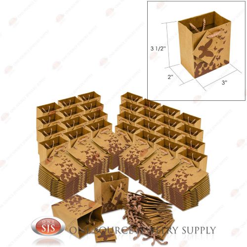 100 Brown Kraft Butterfly Paper Tote Gift Merchandise Bags 3&#034; x 2&#034; x 3 1/2&#034;H