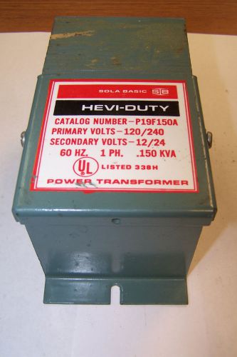 Sola hevi duty buck boost transformer p19f150a 120/240 pri 12/24 sec 1ph .150kva for sale