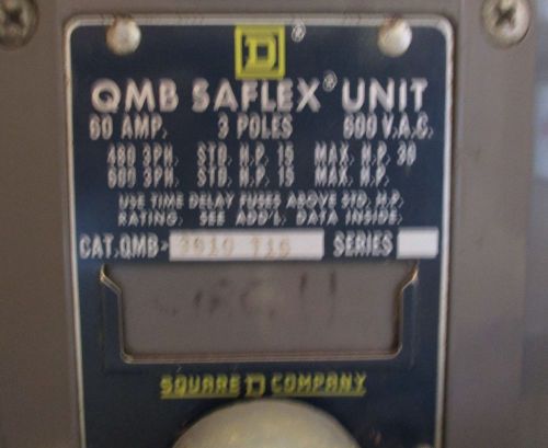 SQUARE D QMB QMB3610 T16 100AMP 600V FUSED PANELBOARD SWITCH