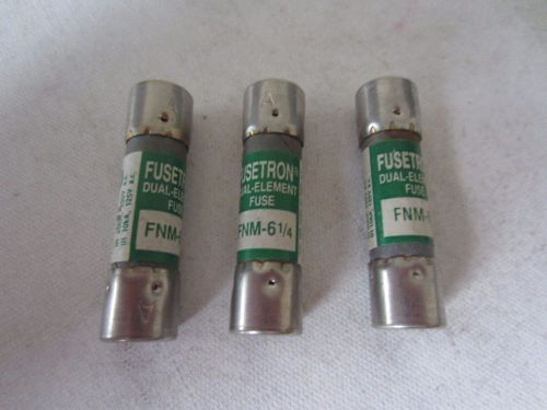 Lot of 3 Bussmann Fusetron FNM-6 1/4 Fuses 6.25A 6.25 Amps Tested
