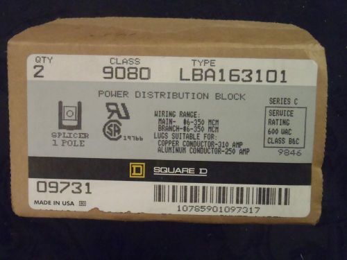 New Square D 9080 LBA163101 Distribution Block #6-350 MCM  One Pole 310A NEW!!