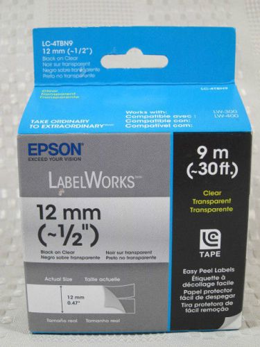 Epson LABELWORKS Black on Clear Transparent 12mm Label Tape LC-4TBN9 New Sealed