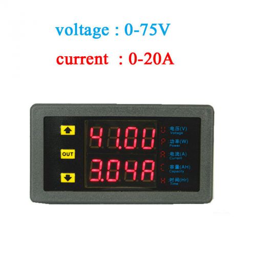 0-75V 20A DC digital voltmeter Ammeter power meterCAR Battery capacity time 12v