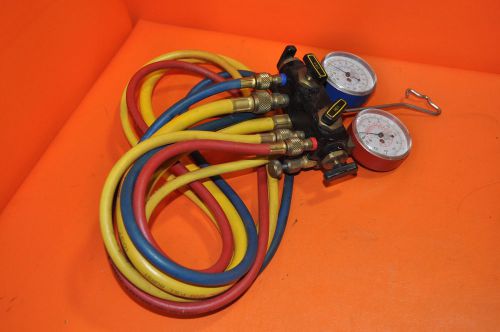 Imperial 4-valve manifold hose set r22 r12 gauges valve ref set for sale