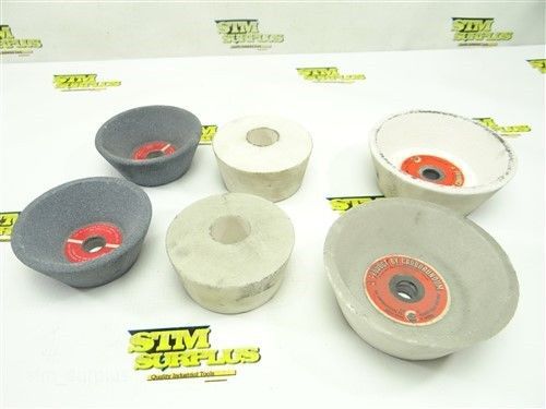 6 CUP &amp; CONE GRINDING WHEELS 3-3/16&#034; TO 4&#034; W/ 1/2&#034; BORE CARBORUNDUM POROSWAY