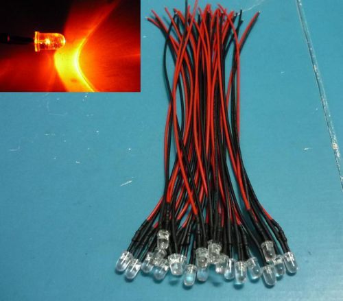 (20 PCS) Orange 5mm LED Pre Wired Light 12V DC Lamp Bulb 20cm