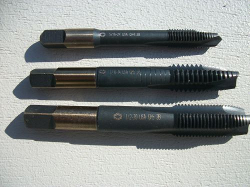 3 premier 1/2&#034;-20, 7/16&#034;-14 and 5/16&#034;-24 threading tap 3 flute for sale