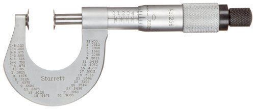Starrett 256PN-1 Disc-Type Micrometer, Plain Thimble, 0-1&#034; Range, 0.001&#034;