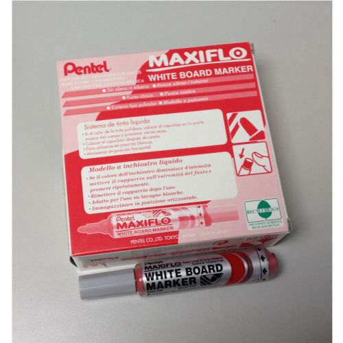 Pentel MWL5M MAXIFLO Whiteboard Marker (Medium Bullet Point) (12pcs) - Red Ink