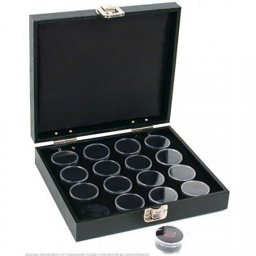 16 Gem Jars Black Tray Display Gemstone Travel Case