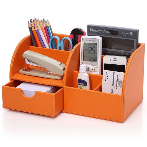 KINGOM 7 Storage Compartments Multifunctional PU Leather Office Desk Organize...
