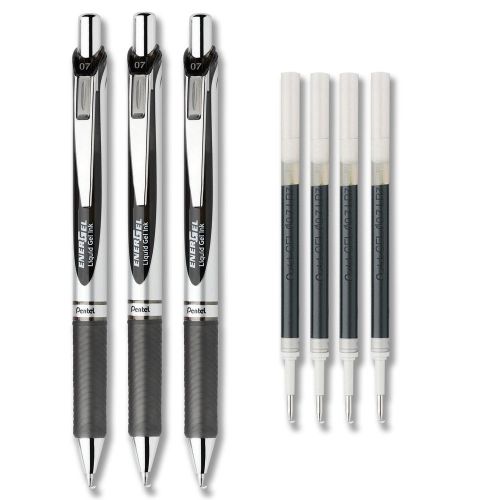 Pentel energel deluxe rtx gel ink pens, medium 0.7mm, black ink 3/pack &amp; refills for sale