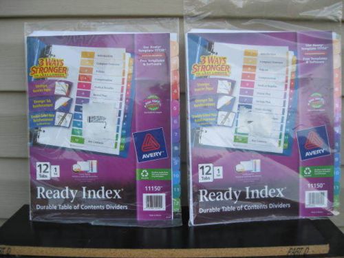 2 Sets Genuine Avery Ready Index Durable Table of Contents 1-12 11150 New Sealed
