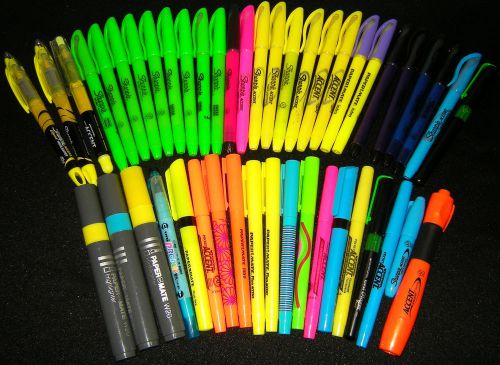LOT OF 45 HIGHLIGHTERS ASSORTED COLORS SIZES CHISEL TIP SHARPIE PAPERMATE