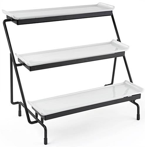 3-tier wire serving platter w/ (3) flat sleigh porcelain dishes - black and whit for sale