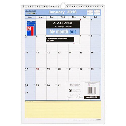 AT-A-GLANCE Monthly Wall Calendar 2016, Quick Notes, 12 Months, 12 x 17 Inch New