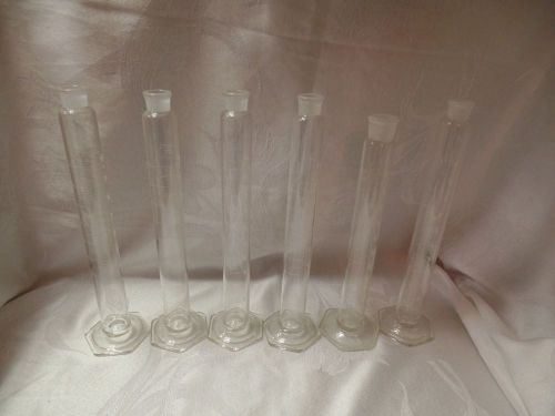 VINTAGE LOT OF 6 100 ML GRADUATED HEX BOTTOM CYLINDERS #2982 PYREX &amp; KIMAX